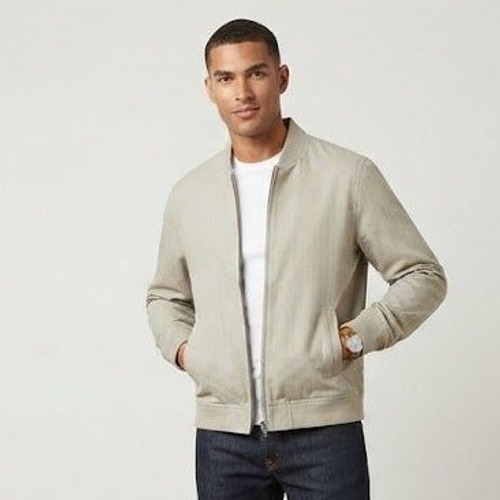 Ben Sherman Bomber Jacket Mens Size M Khaki New Herringbone Full Zip Bs34ow050